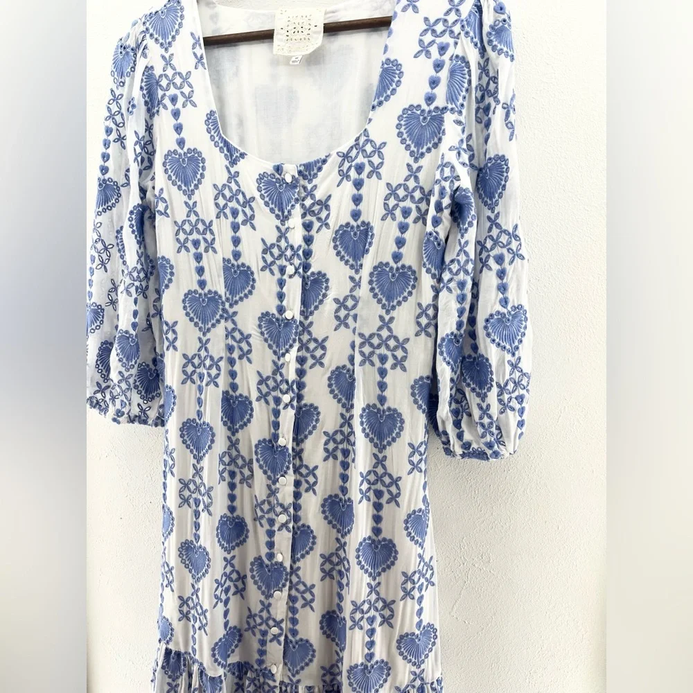 XS Johnny Was Jade Beau Eyelet Button-Down Tiered Midi Dress Boho Chic - Picture 4 of 8